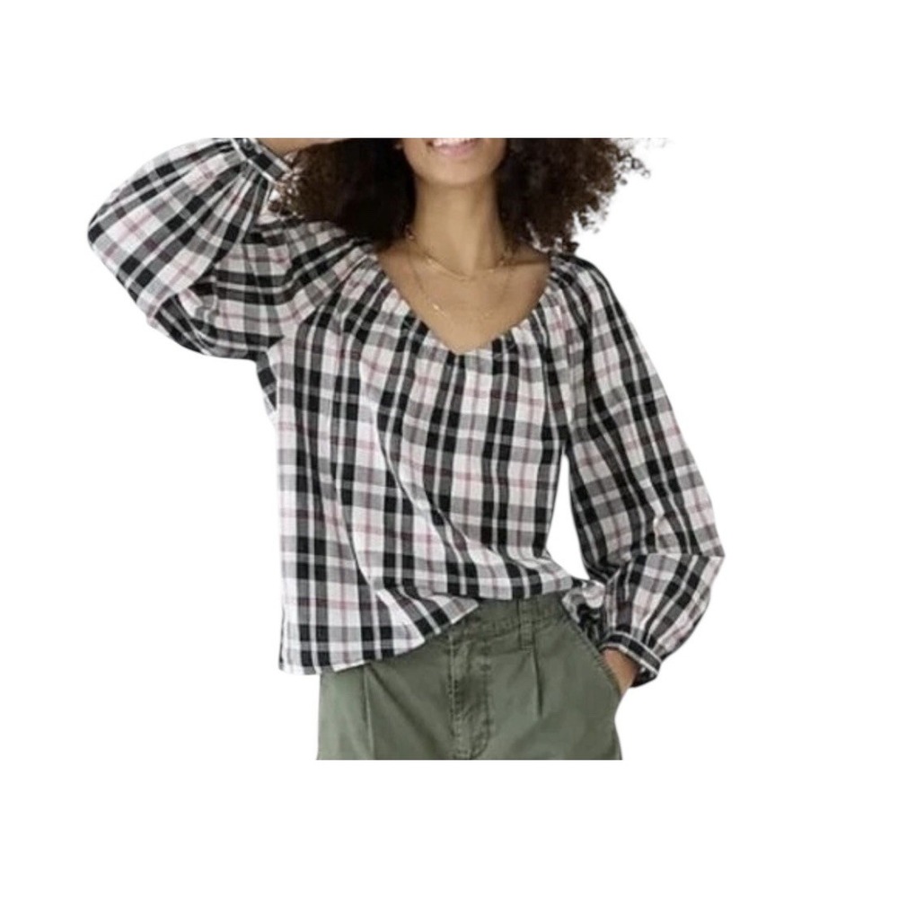 J. Crew Top Women's Small Black Faded Blackberry Plaid Friday Blouse New